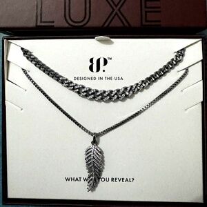 Bomb Party Fall Luxe Layers Necklace Cubic Zirconia Chain Feather Hematite